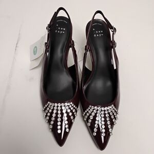 a new day Women's Burgundy Crystal-Embellished Slingback Flats